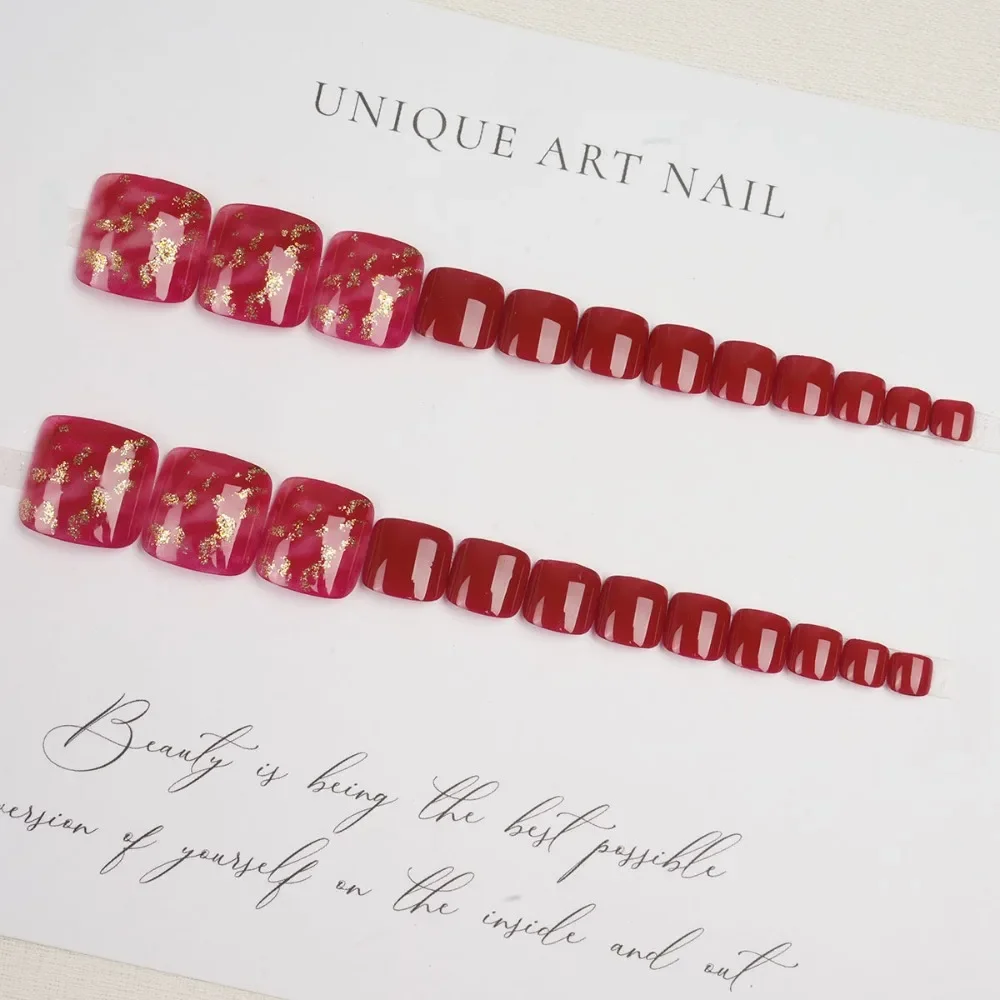 Fashion Wearable Manicure Fake Toenails Square Head Short Length False Toe Nails Full Cover Faux Fingernails Foot Nail Tips Girl