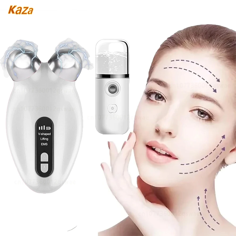 Gezichtsmassager Ems Microcurrent Roller Apparaat Voor Face Lifting Vibrator Anti Wrikle Dubbele Kin Verwijderaar Face Lift Machine