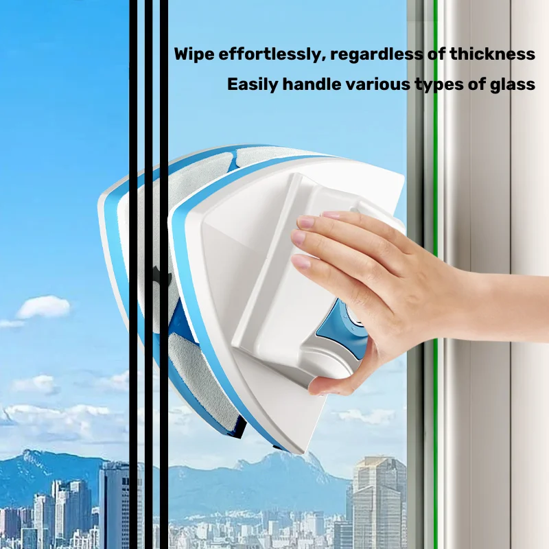 Window Cleaner Brush New Magnetic Double-Side Automatic Water Discharge Wiper Glass Window Brush Cleaning Household Tools Blue
