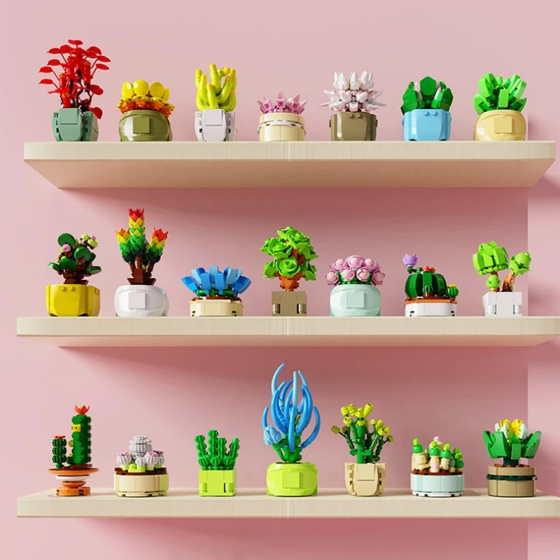 لعبة بناء كتل نبات عصاري تصنعها بنفسك للأطفال ، تصميم زهور ، تجميع إبداعي ، وعاء سمين ، ديكور منزلي للحلي
