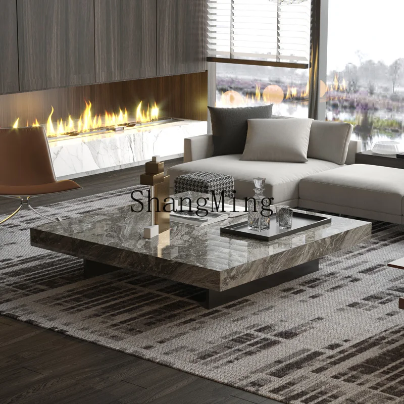 

LXY household modern natural marble square storage coffee table