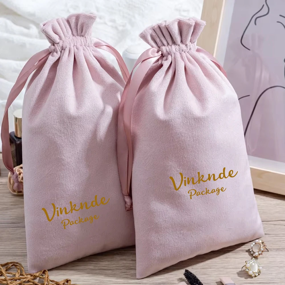 

Soft High Quality Velvet Jewelry Bag Custom Logo Printed Touching Plush Drawstring Packaging Pouch Wedding Favors Candy Bags