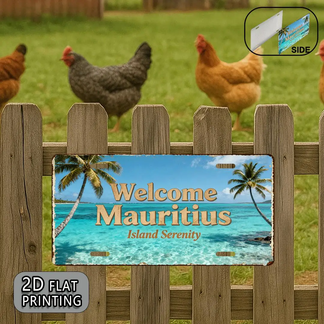 2D Flat, 2D Flat Printing, 1pc, Welcome Mauritius Island Serenity Vintage Metal Aluminum Sign License Plate, decorative sign (30