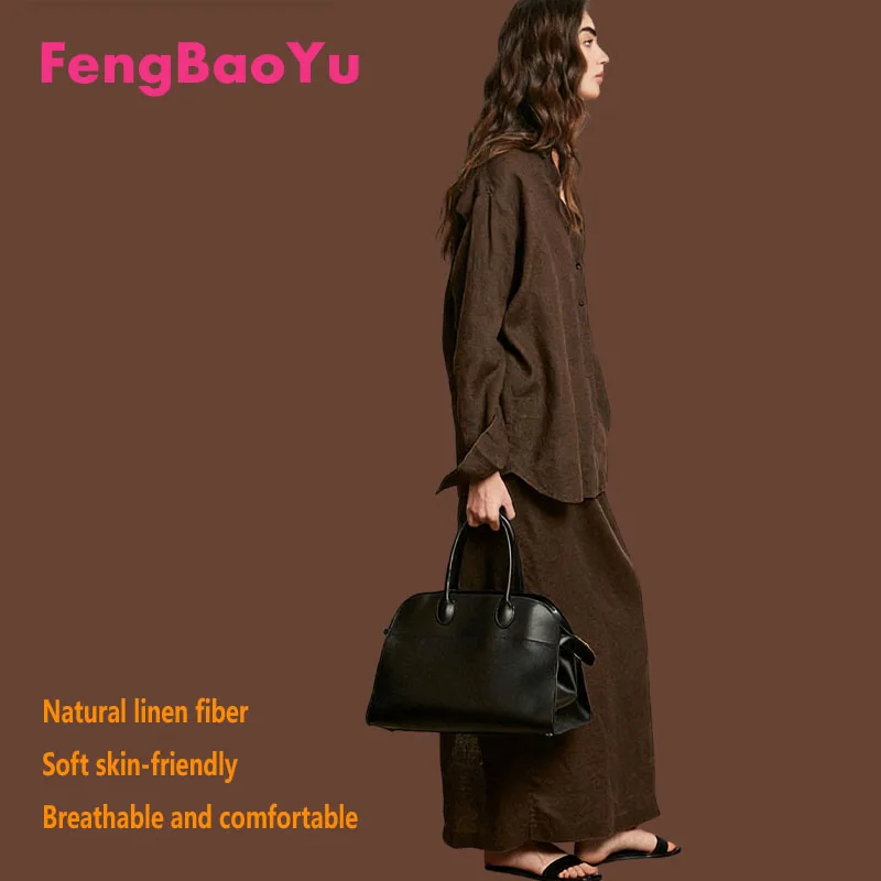 

Комплект из блузки и юбки Fengbaoyu из 100% натурального льна для женщин - элегантная, высококачественная, повседневная и роскошная женская одежда