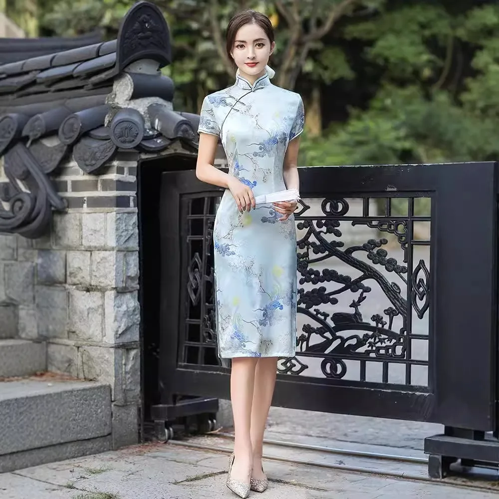 الملابس الصينية التقليدية Cheongsams فستان صيني تشيباو نمط عرقي ملابس عصرية للحفلات خمر صيف غير رسمي أنيق