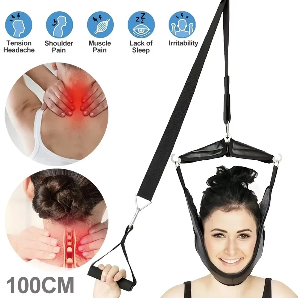 Corde de traction cervicale portable pour la physiothérapie du cou, dispositif de soulagement de la pression sur la colonne vertébrale, léger, réglable et facile à utiliser à la maison ou en voyage, idéal pour la raideur du cou, la relaxation quotidienne et l'outil de récupération pour les employés de bureau et les personnes âgées.