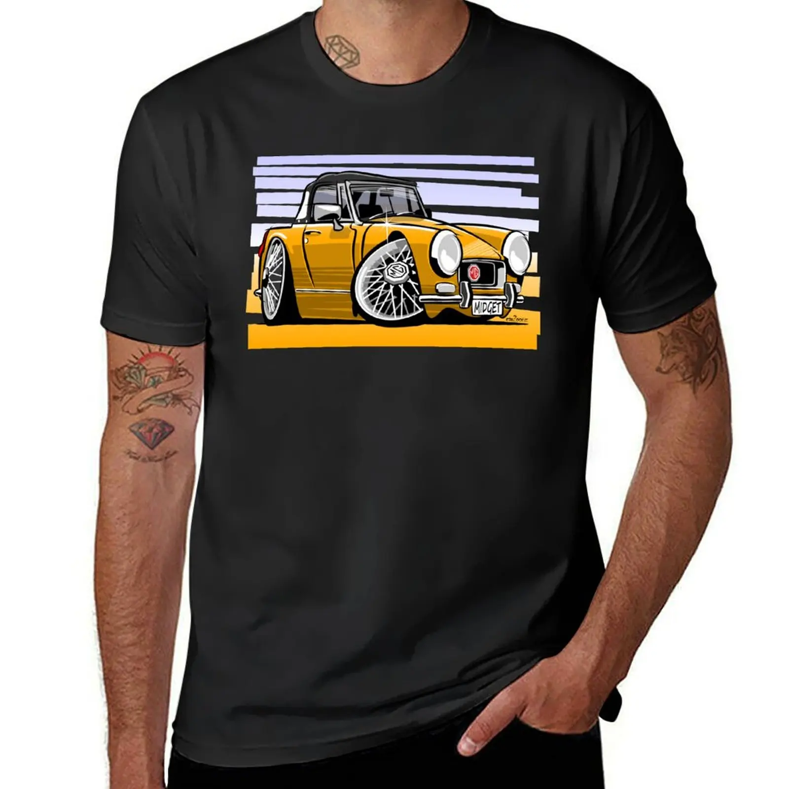 

MG Midget RWA mk3 caricature bronze yellow T-Shirt oversizeds sports fans plain shirts graphic tees t shirts for men pack