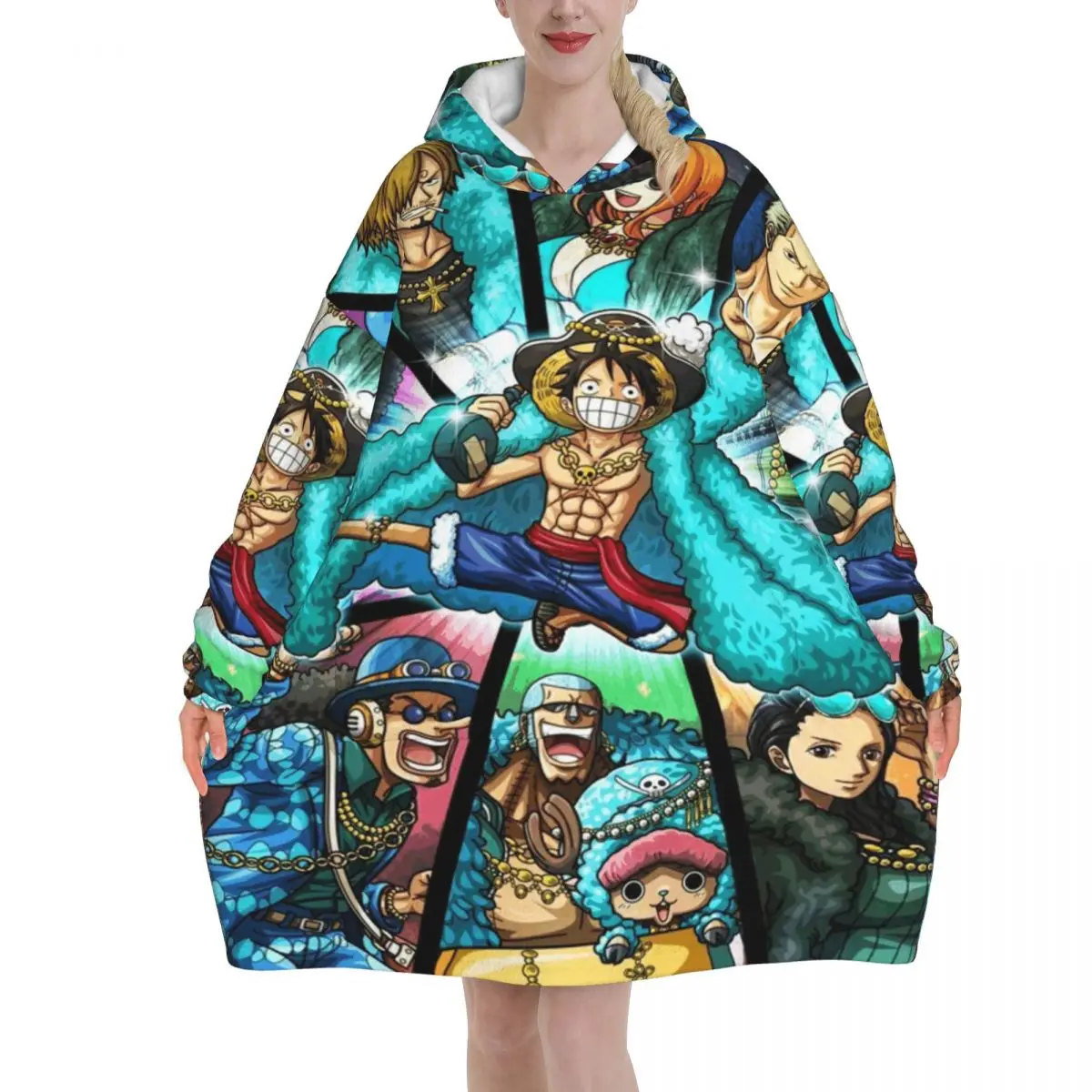 

Негабаритное носимое одеяло Луффи Зоро Тони Чоппер в стиле аниме, подарки для женщин и мужчин, ультрамягкие плюшевые теплые одеяла для толстовок