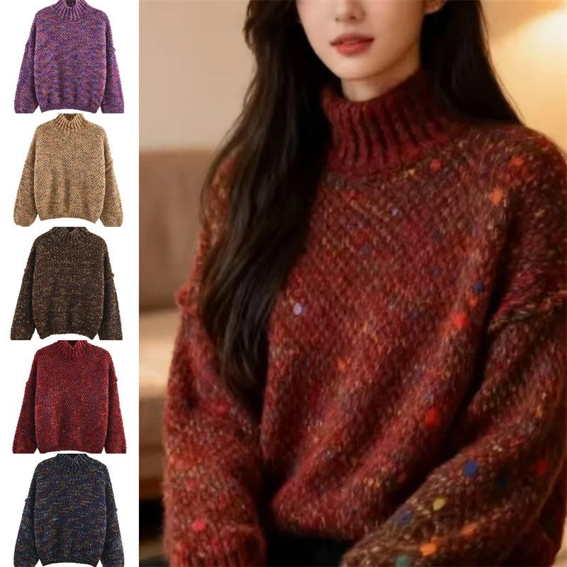 

Женский модный кружевной вязаный свитер с полувысоким воротником, сексуальная мода, осень 2025 г.