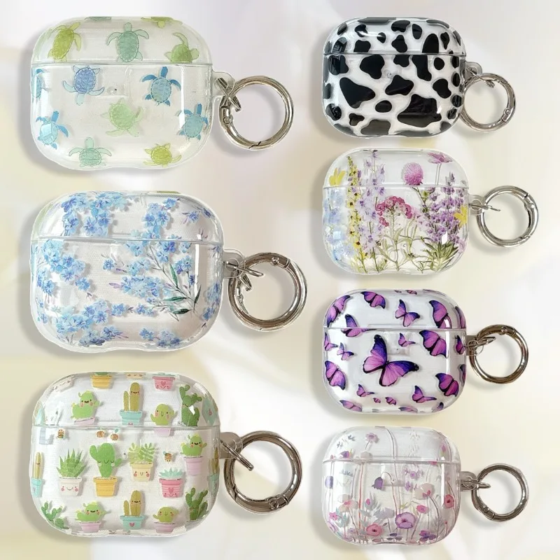 

For AirPods Pro3 2025 Headphone Case Korean Cute Flower Lucency Cover Protective Sleeve for AirPods 4 3 2 1 Pro2 Earphone Funda