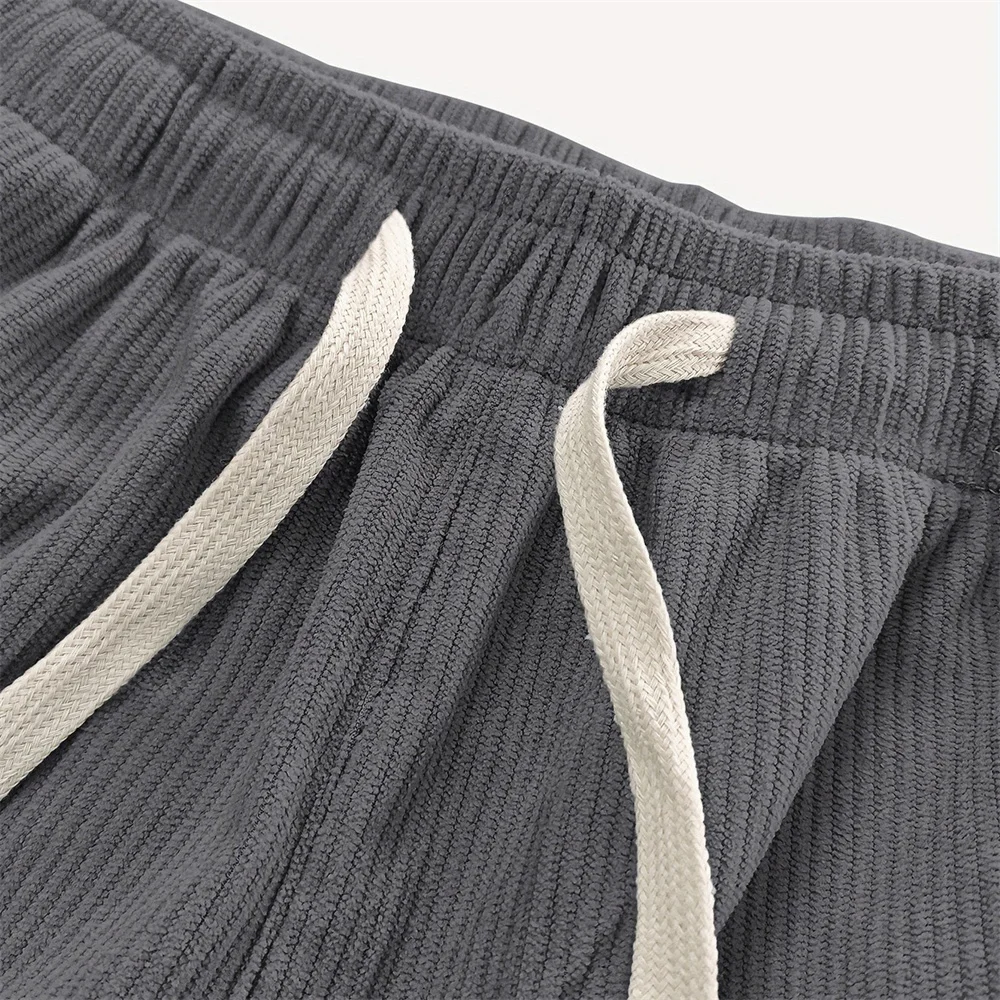 Herren Cordhose Einfarbig Lässige Lange Hose Mode Hip-Hop Streetwear Locker Sitzende Männliche Hose im Schlichten Stil – Detail 4