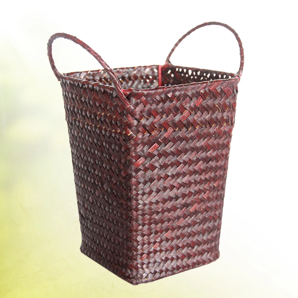 

Rattan Braided Basket White Storage Large Capacity Bedroom Bathroom Closet Straw Woven Double Eared Flower Simulated
