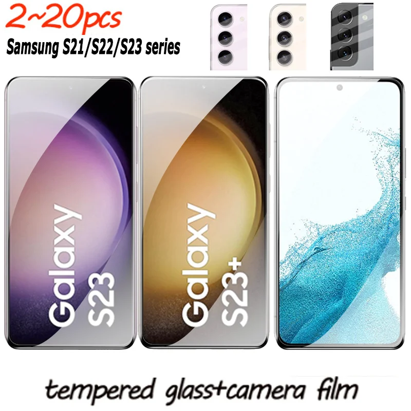 2~20pcs, screen protector for Samsung S23 camara protection & lamina de vidrio S22 S21 FE Samsung S21 Plus Samsung S22 Plus cristal templado Samsung S23 Plus