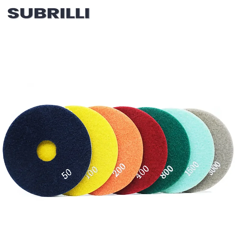 SUBRILLI 7PCS/Set 4inch Diamond Polishing Pads 100mm Polish Wheels For Granite Marble Stone Concrete Wet Aggressive Grinding