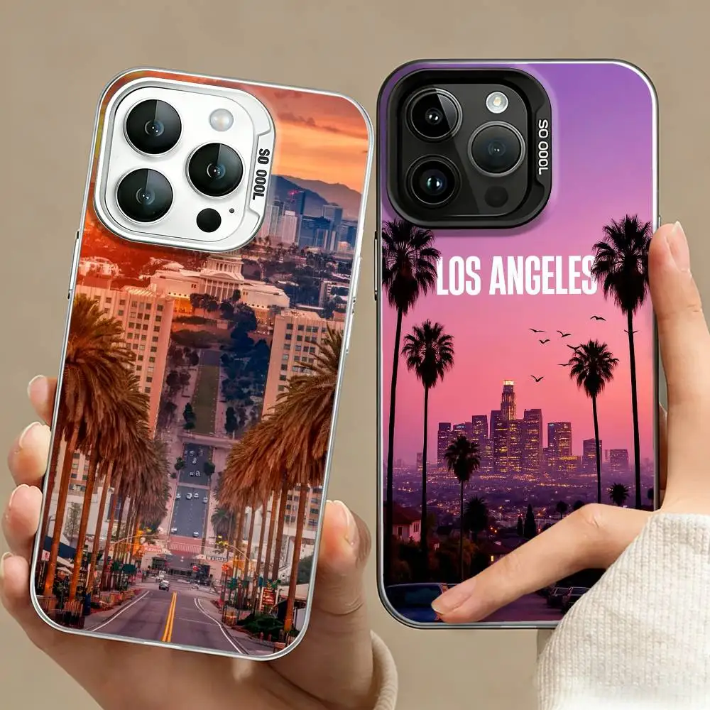 

L-Los Angeles LA Culture Art Phone Case For iPhone 17,16,15,14,13,12,11 Plus,Pro Max,XS,Colored silver phone case