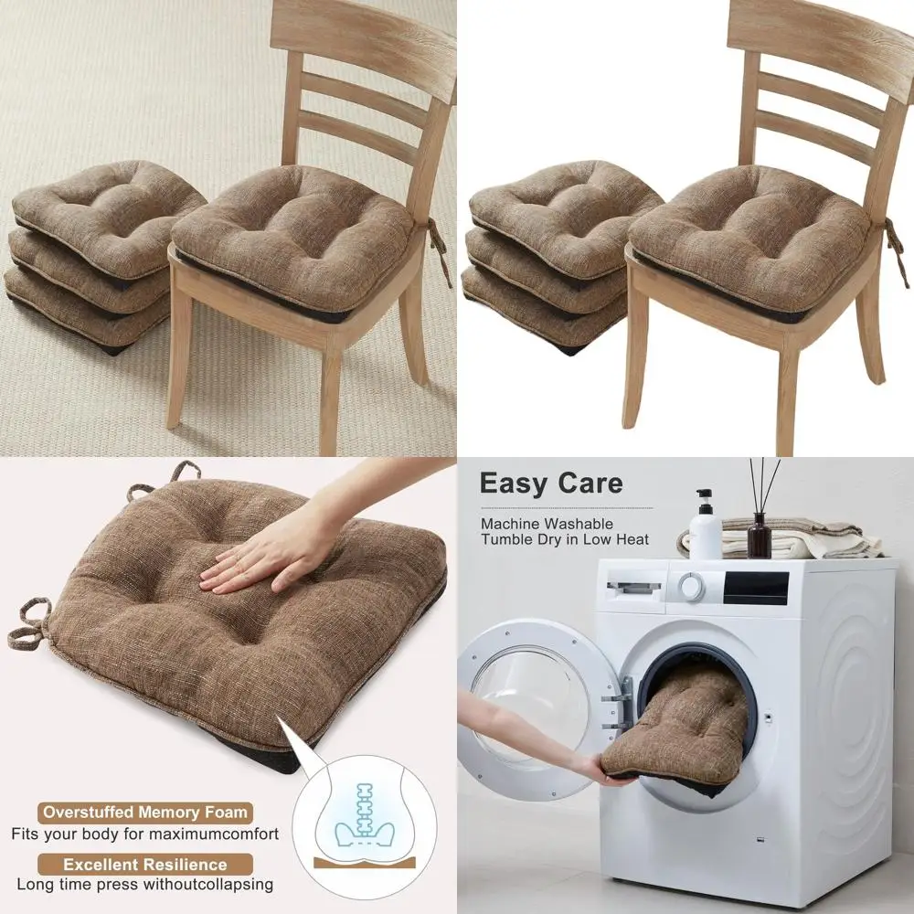 

Набор из 4 подушек для кухонных стульев, нескользящие, из пены с эффектом памяти, коричневые, для обеденной мебели в помещении