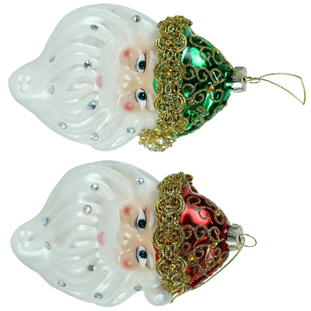 

2Pcs Glass Santa Claus Hanging Pendants Christmas Tree Ornament Christmas Theme Decor Glass Santa Pendant Hanging Ornament