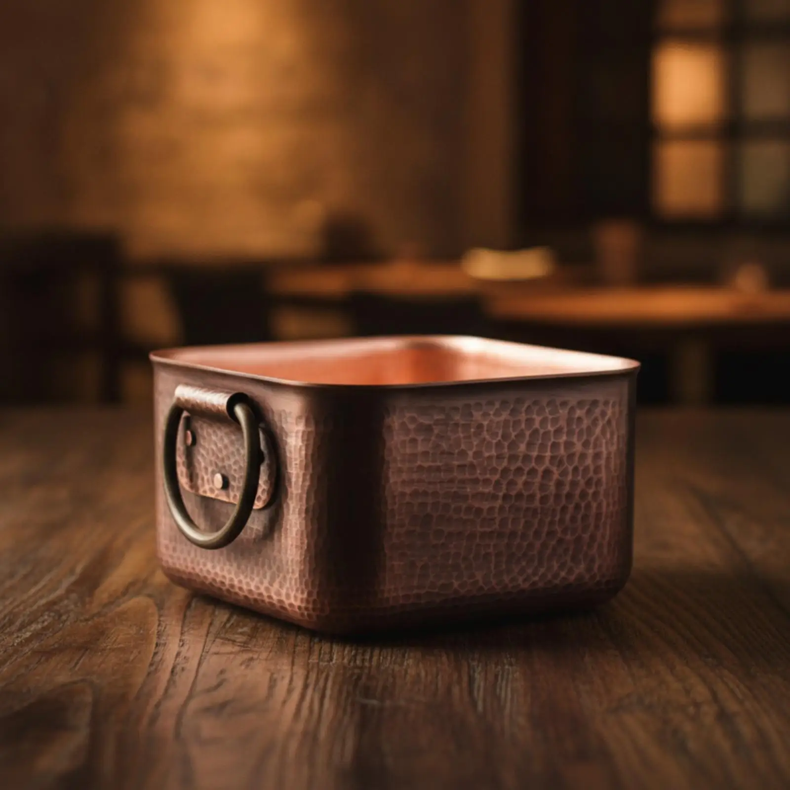 Square Copper Pot Pot with Side Handles Hammered Single-Person Copper Pot Pot