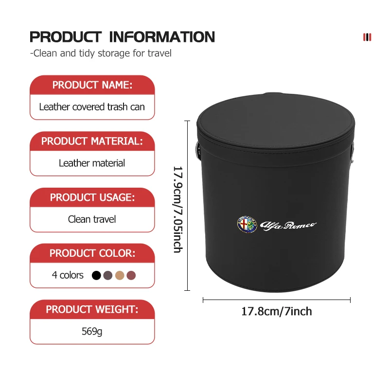 Hub Caps For Alfa Romeo 2026 Hot Sticker For Alfa Romeo Leather Car Trash Can Portable Trash Bin Garbage Box Organizer Accessori