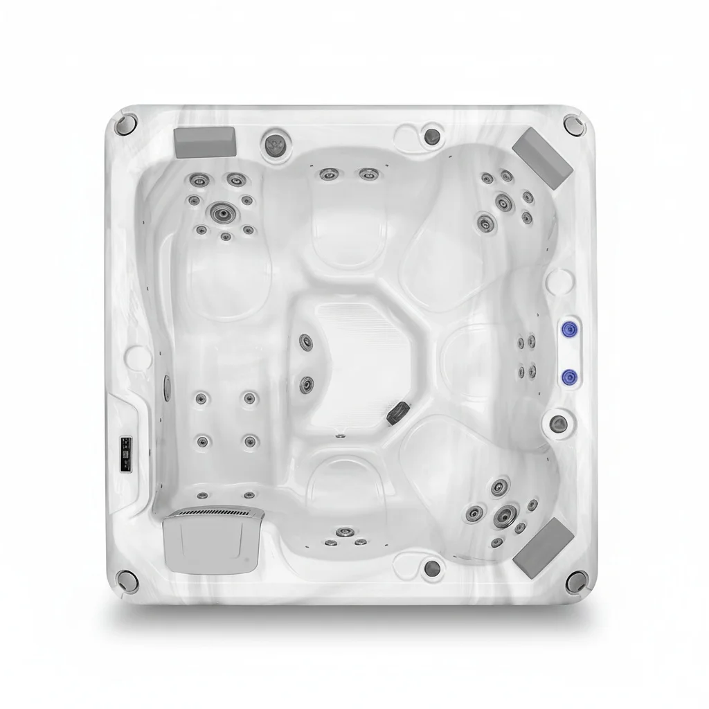 6 Person Hot Tub, 2200x2200x880mm American Lucite Acrylic Outdoor Spa Tub with 37 Jets, Balboa Control Whirlpool for Backyard