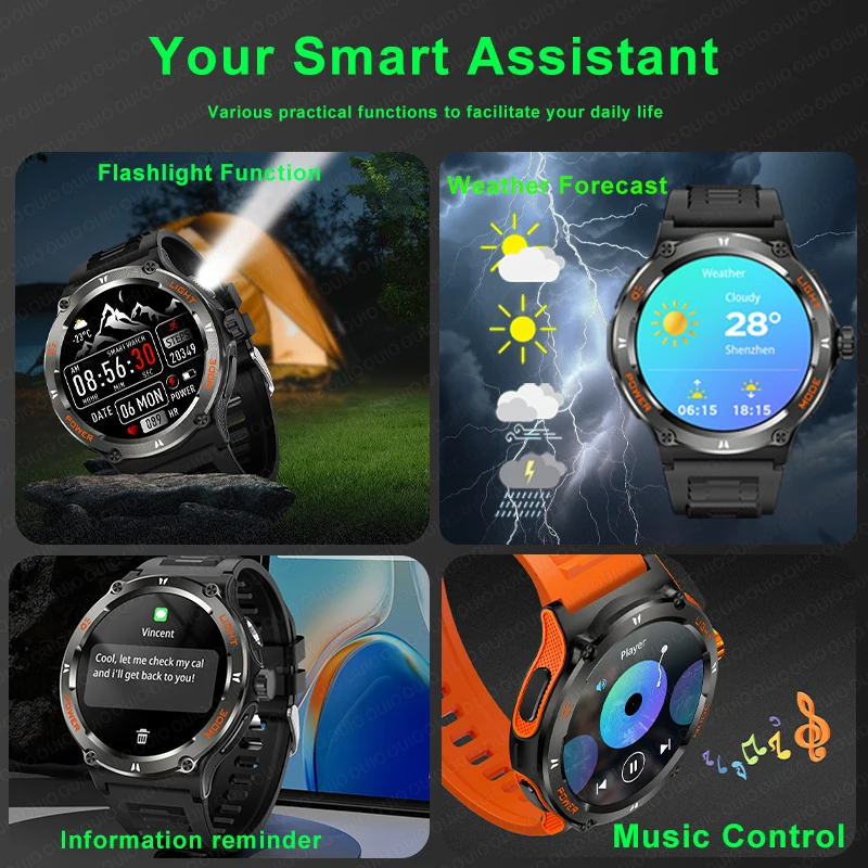 2024 New GPS Tracking Smart Watch Men Rugged Military Bracelet 500Mah Large Battery Bluetooth Call Smart Watch for Huawei Xiaomi