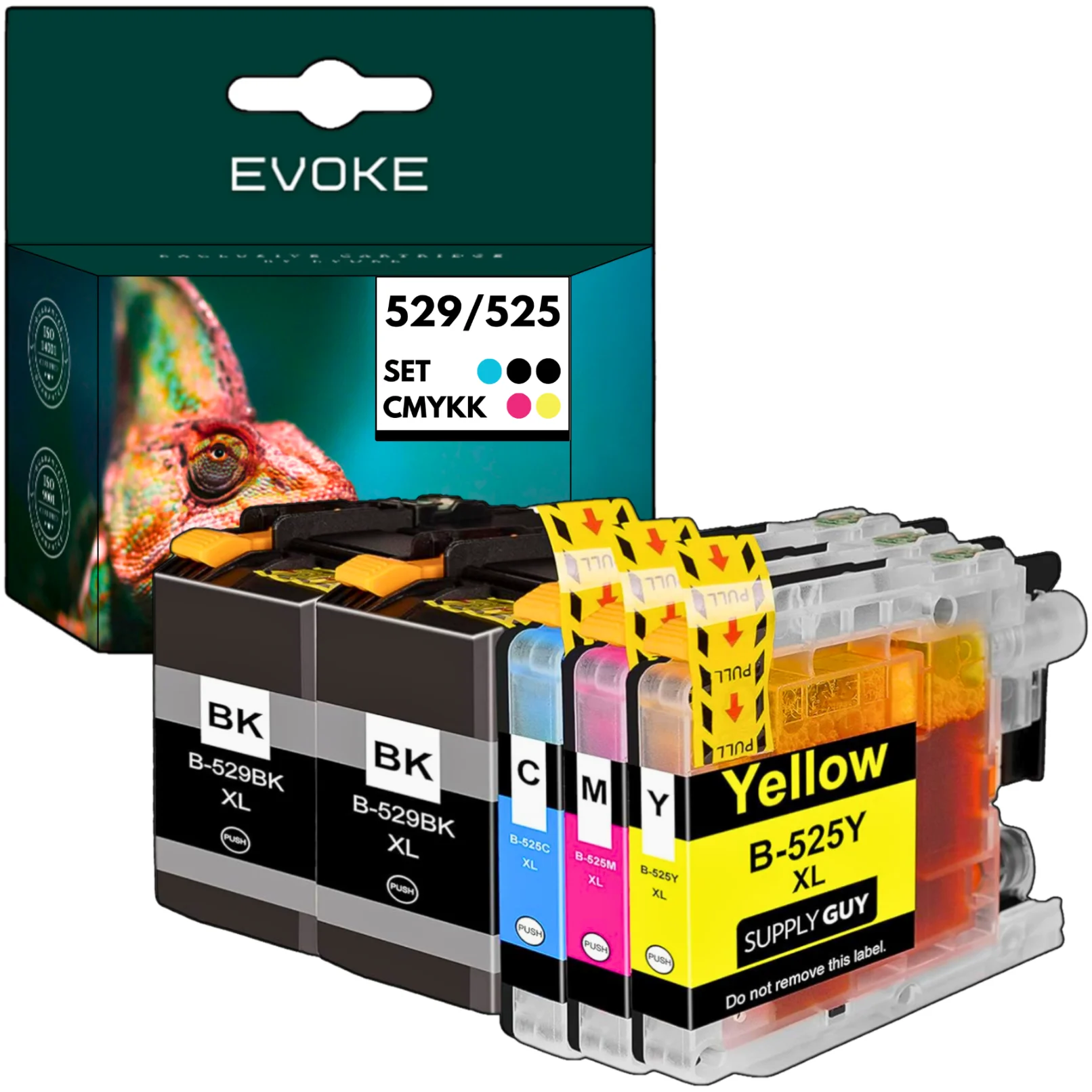 Evoke Compatibele Inkt voor Brother Lc-529Xlbk Lc529Xl Lc-525Xl Lc525Xl 5X:2X Zwart+Cyaan+Magenta+Geel 145 ml 8700 Pagina's Dcp-J100 J105, Mfc-J200