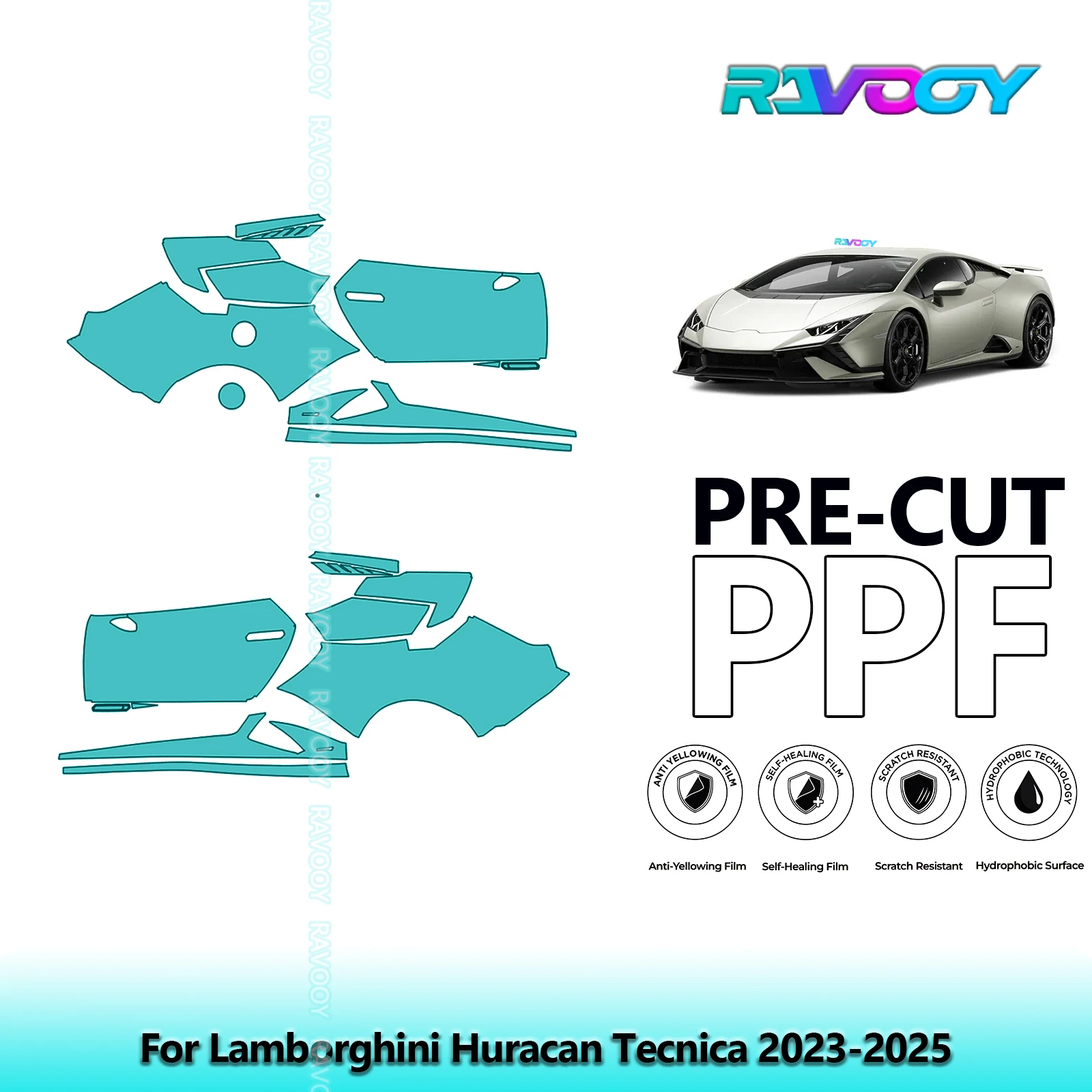 

For Lamborghini Huracan Tecnica 2023-2025 8.5mil Clear Matte Pre-Cut PPF Door & A/B Pillar Kit TPU Paint Protection Film Set