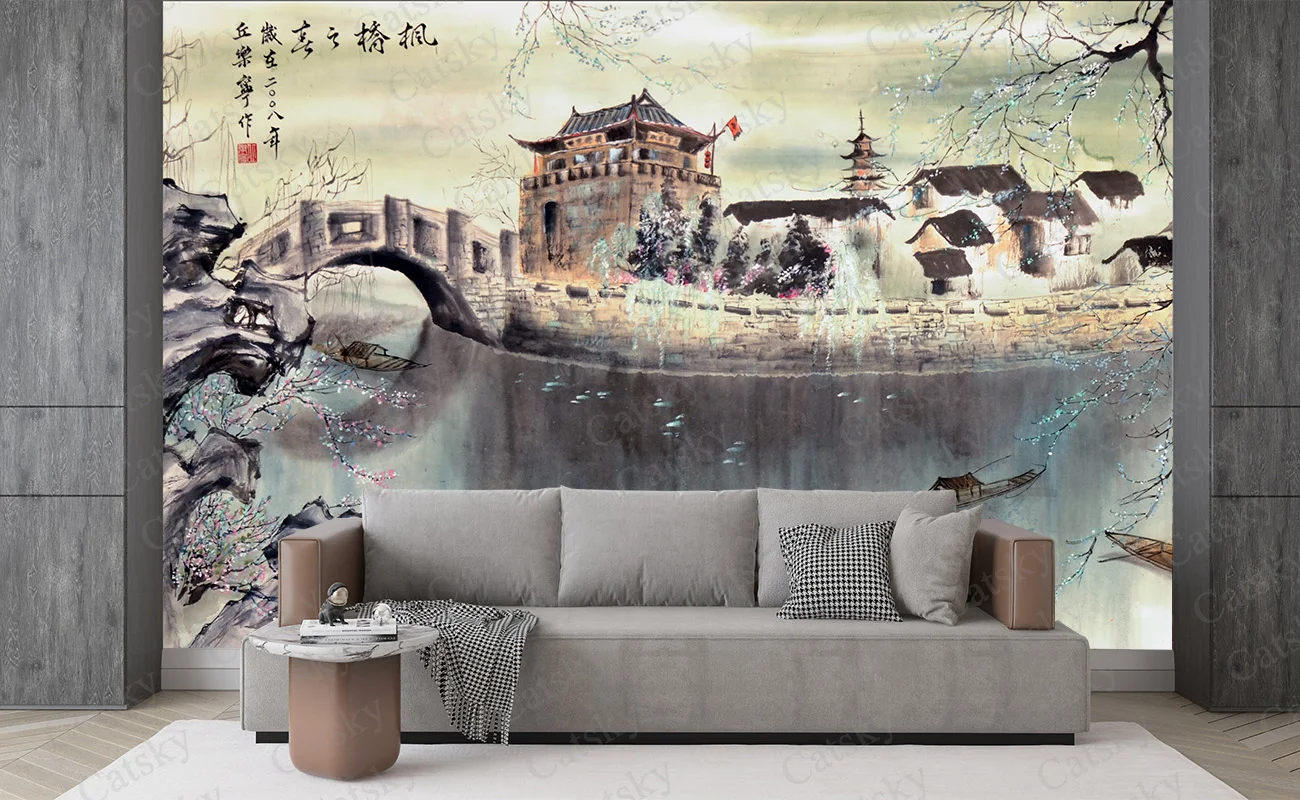 ink painting landscape painting Wall Stickers Children Baby Room Ceiling Roof Mural Home Decor Self Adhesive Wall Sticker