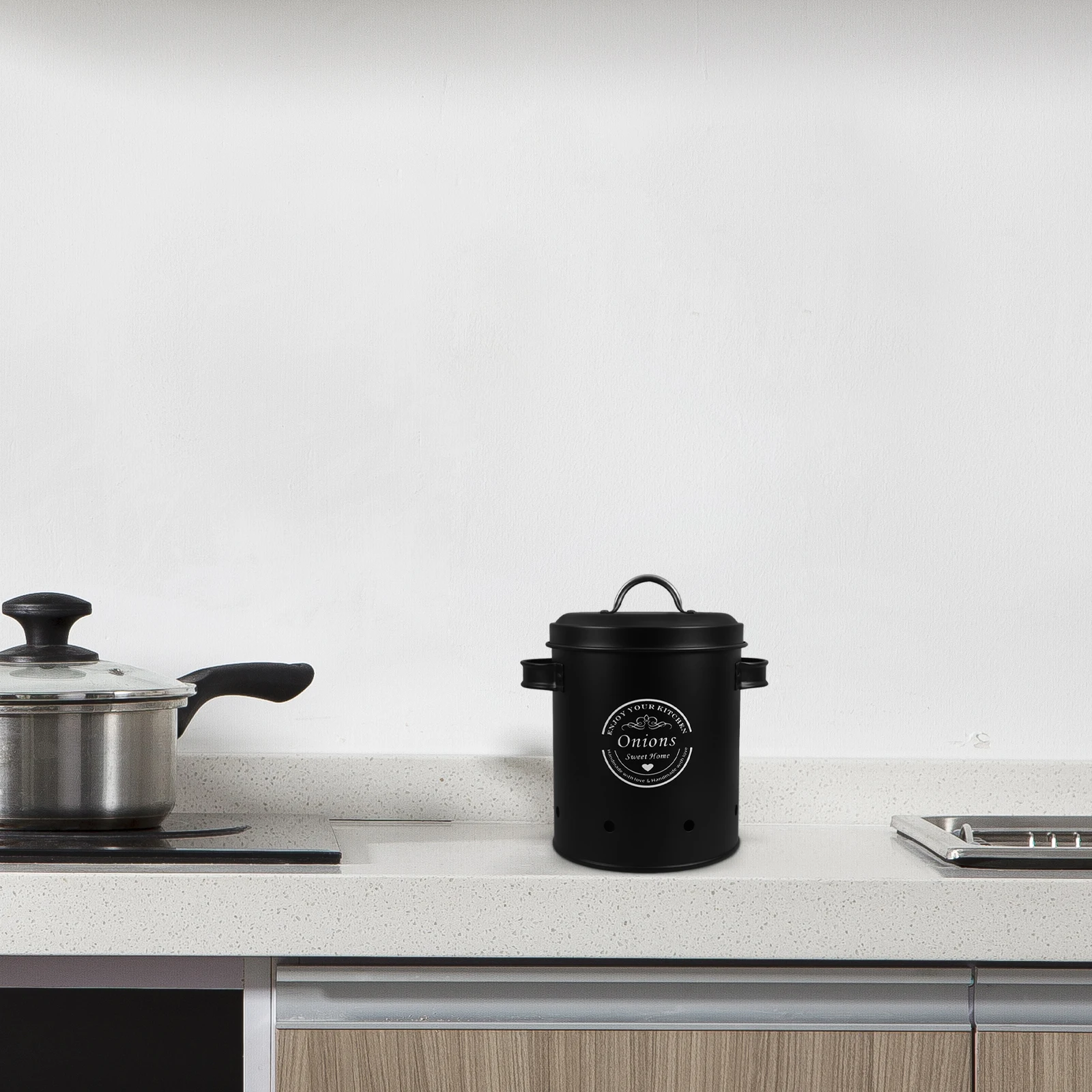 

Vegetable Storage Tank Black Onion Jar Garlic Holder Potato Container Ginger Preservation Bucket with Lid Home Storage