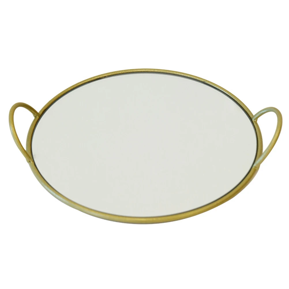 

Serving Round With Handle Storage Tray For Snack Fruit Cake Plate Household Tableware Brass Handle Food Storage Tray Reusable
