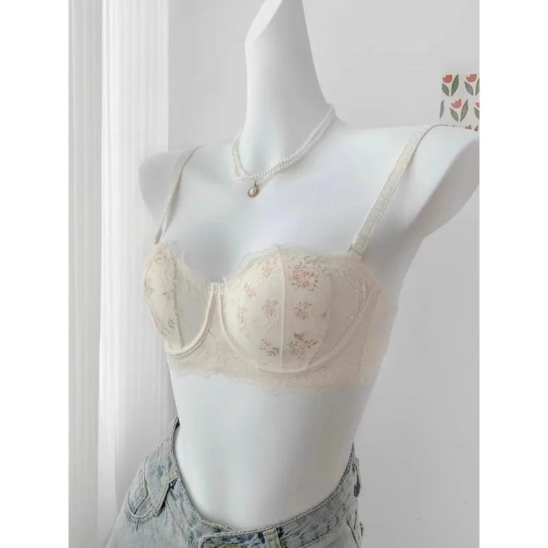 ​ ​ Elegantes Minimiser-Bralette mit großer Brust, Hasenohren-Spitze, reiner Komfort, UK-Passform, dünne Unterstützung, nicht gepolstertes, kabelloses BH-Set S-XL AB 32