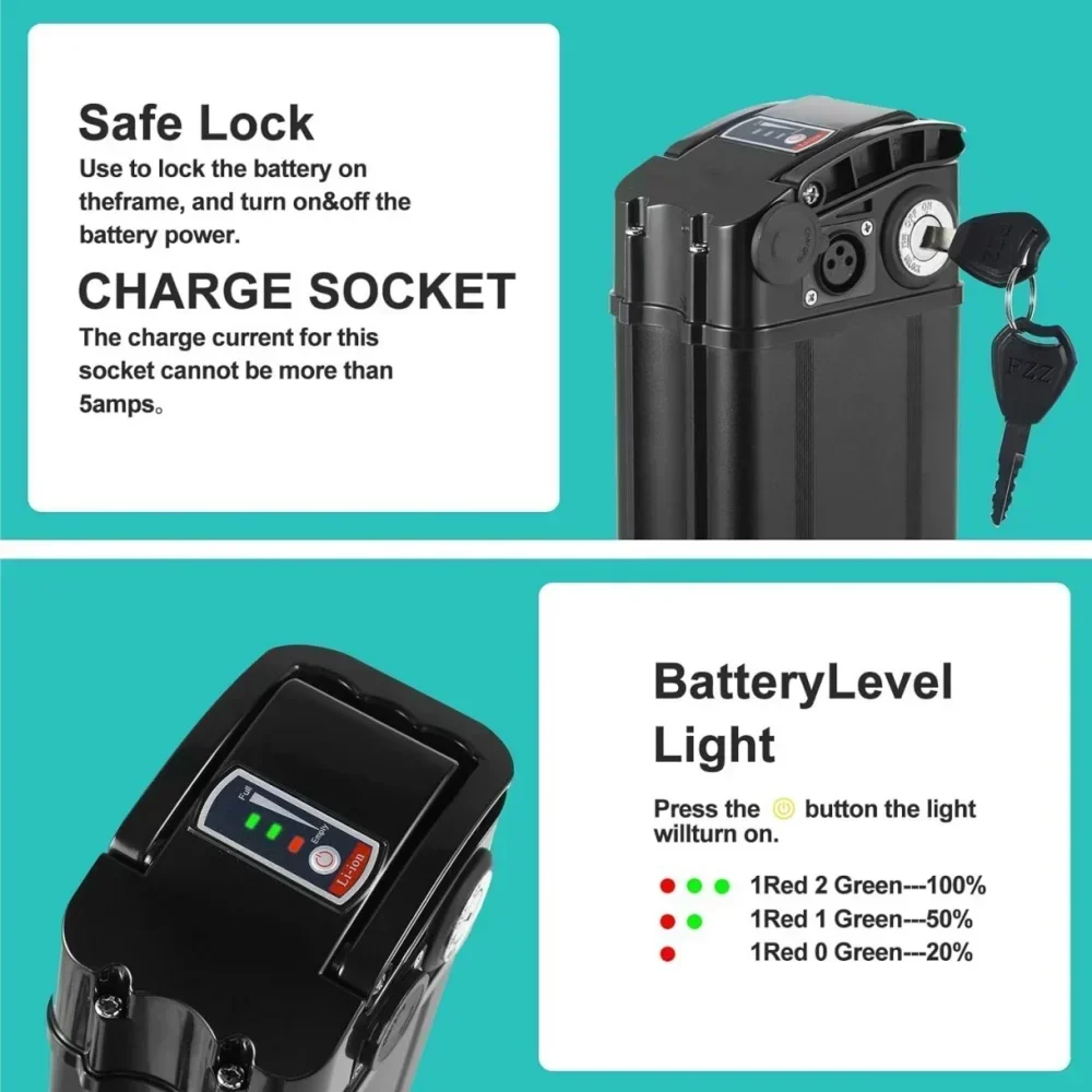 Hochkapazitäts-36V-48V-15Ah-20Ah-25Ah-E-Bike-Pedelec-Lithium-Ionen-Akku mit integriertem BMS und Ladegerät, Ersatzakku für 250~1000W-Elektromotorräder – Detail 4