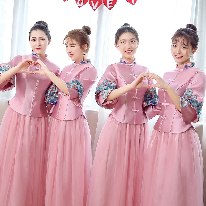 

Ele High Waist Chinese Sle Maidsmaid Dr Long Evening Gown Wedding New plus Size ow Heel Sister up