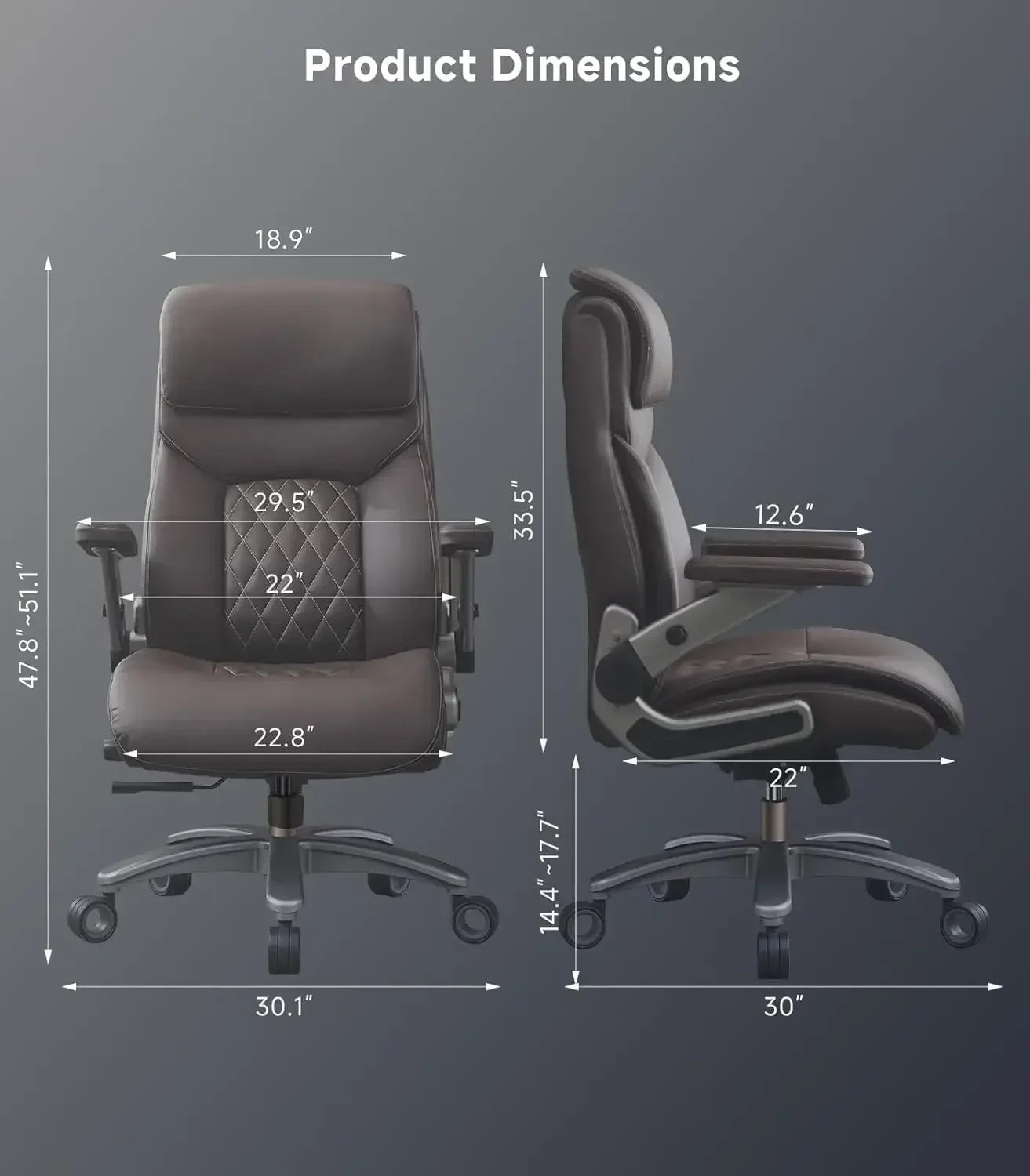 كرسي مكتب كبير وطويل، تنفيذي، دعم قطني قابل للتعديل، عجلة مساحة مزدوجة 3 بوصات، كرسي مكتب منزلي إداري، شديد التحمل #2