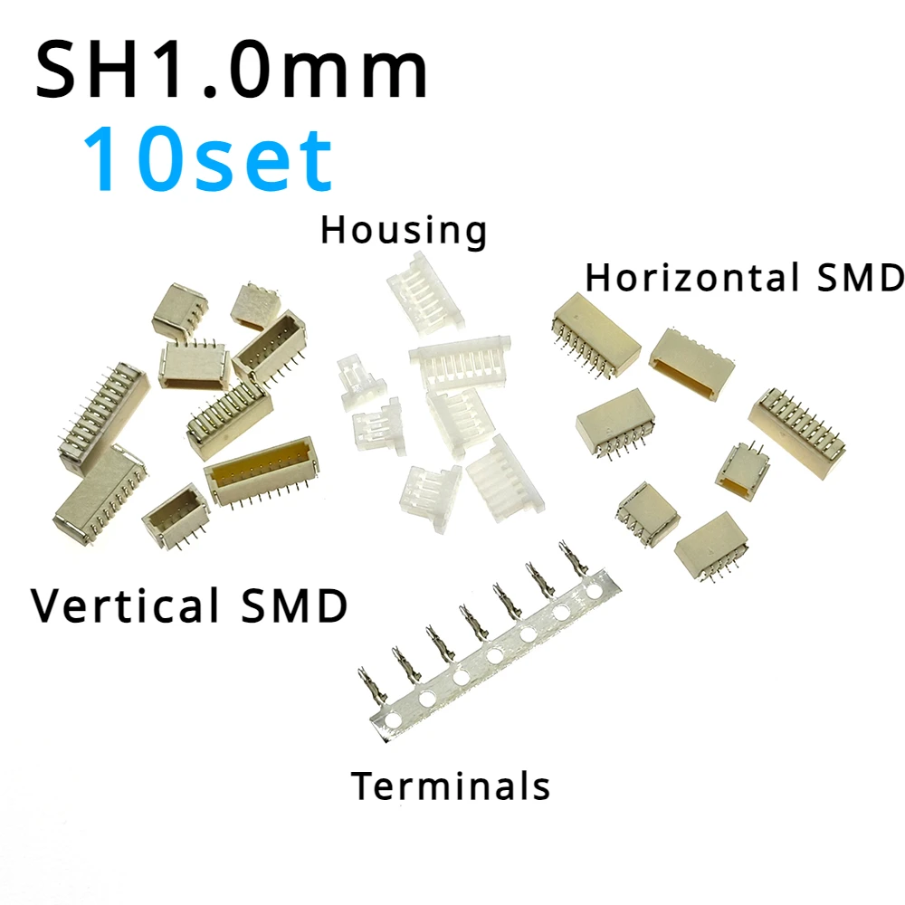 10set SH1.0 1.0mm Pitch Connector SMT Vertical / SMD Horizontal Type Socket+Housing+Terminals Sets 2P 3P 4P 5P 6P 7P 8P 10Pin