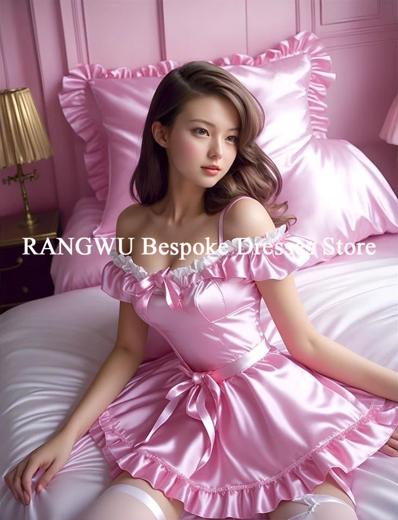 Sexy rosa Dienstmädchen-Cosplay-Abendkleid 2026, kurzes Mini-Abschlussballkleid, elegantes Kostüm, Cocktail, zierliches Partykleid mit Schleife