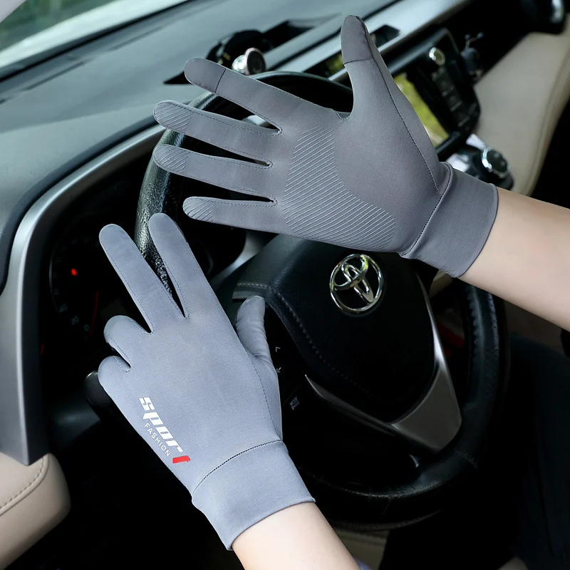 Ice Silk Touchscreen Gloves Men's Thin Breathable Driving Motorcycle Full Finger Sun Protection Hand Autumn Korean Version An...