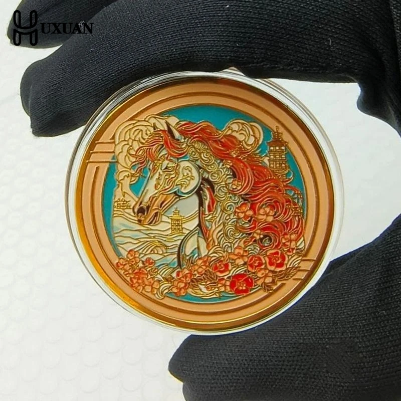 Pièce commémorative de l'année du cheval - de succès en relief | Ornement du Nouvel An chinois en or, objet de collection, décoration à suspendre pour