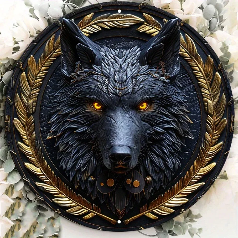 1 x Wolf – Wanddekoration mit Metallschild, wasserdicht und wetterbeständig, HD-gedruckter Türhänger mit vorgebohrten Löchern