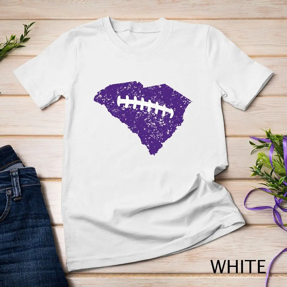 South Carolina Football Laces Distressed US State SC PURPLE Unisex T-shirt  High Quality 100%Cotton Short Sleeve