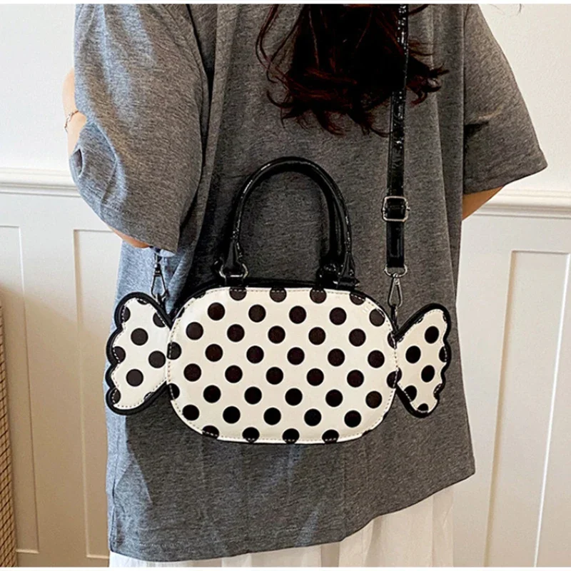 Ausgefallene Bonbon-Bartform Gepunktete Crossbody-Schultertasche, Damen-Umhängetasche, Leichte Handytasche, Niedliche Farbkontrast-PU-Handtasche – Detail 4