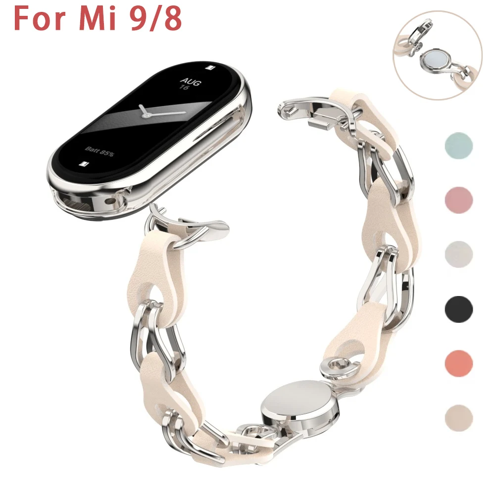 

Stainless Steel Strap for Xiaomi Mi Band 8 Magnetic Buckle Leather Bracelet for Miband 8 NFC Fashion Lady Style Replacement Band