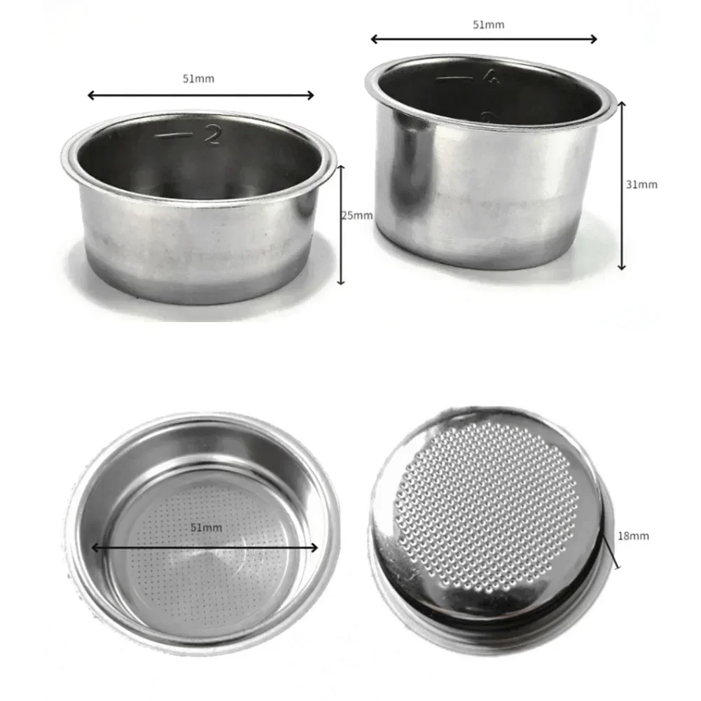 1 2 4Cup 51MM  Coffee Filter Basket Stainless Steel Non Pressurized Coffee Filter Baskets For Delonghi EC5 EC7 EC9 Coffee Parts