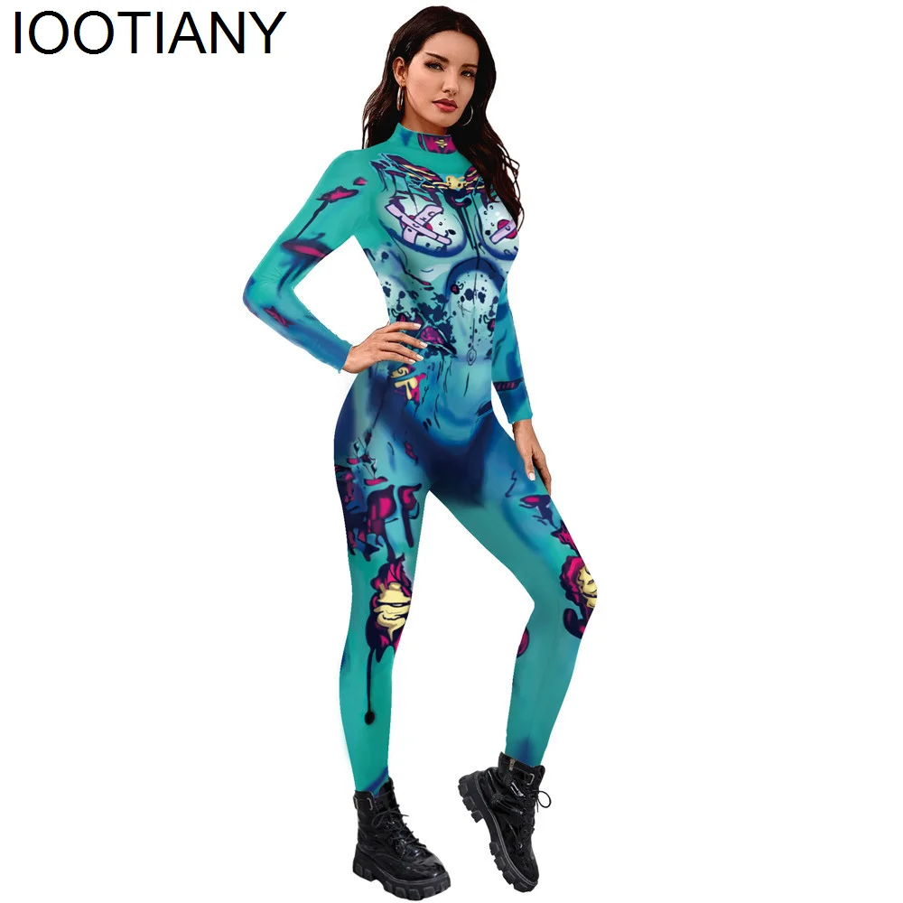 

IOOTIANY Terrorist Bloody 3D Printed Women Jumpsuit Carnival Fancy Party Cosplay Costume Bodysuit Adults Fitness Onesie Outfits