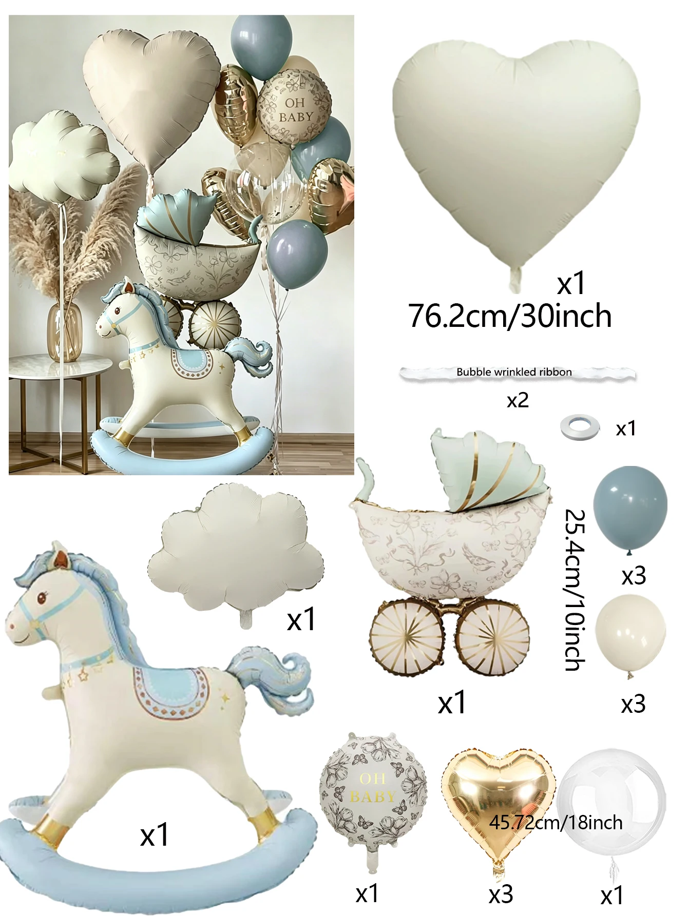 Blaues Trojan-Ballon-Set, Wiegen-Folienballon, extra großer weißgoldener herzförmiger Ballon, für Geburtstagsfeier, Babyparty-Dekoration – Detail 2