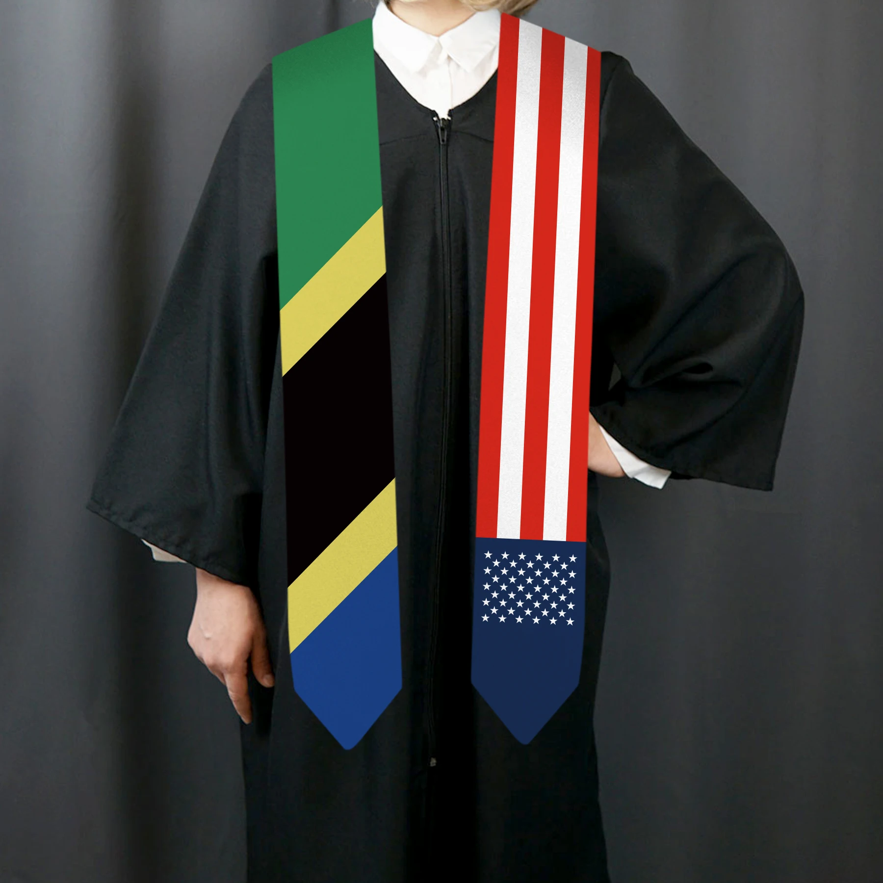 13x180cm USA And Tanzania Flag Graduation Sash Bachelor Gown Accessory Graduation Sash Scarf