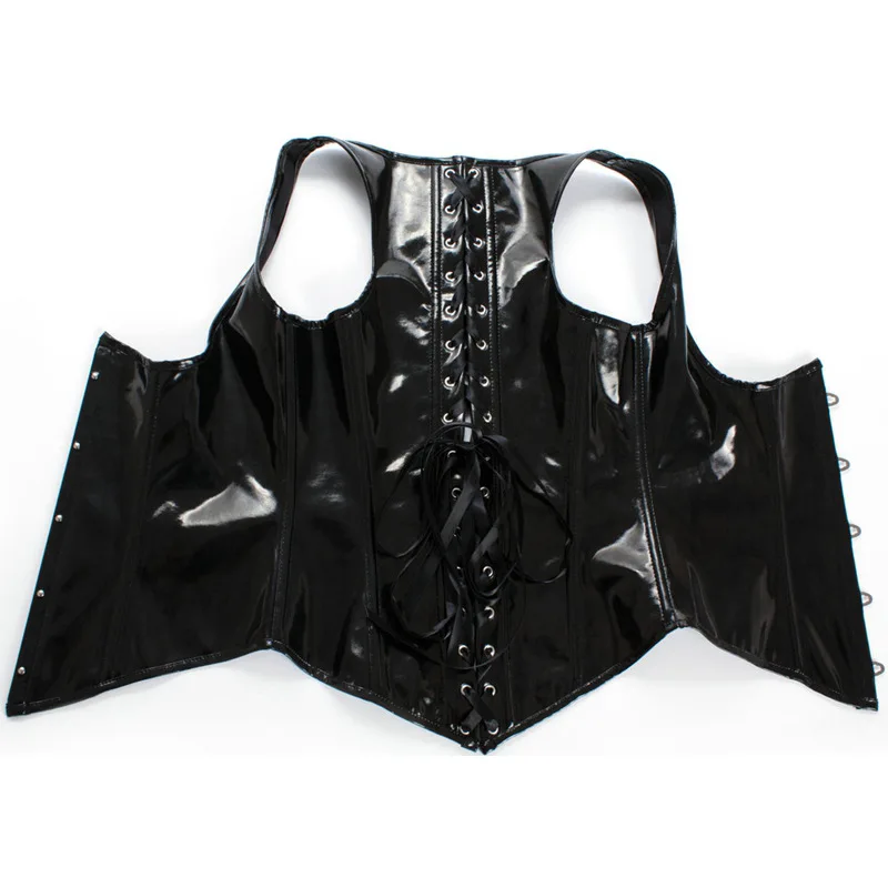 Sexy Gothic Costume Corset Basque Cincher Bustier Faux Leather PVC Bustier Bodyshaper Steampunk Corsets Lingeries