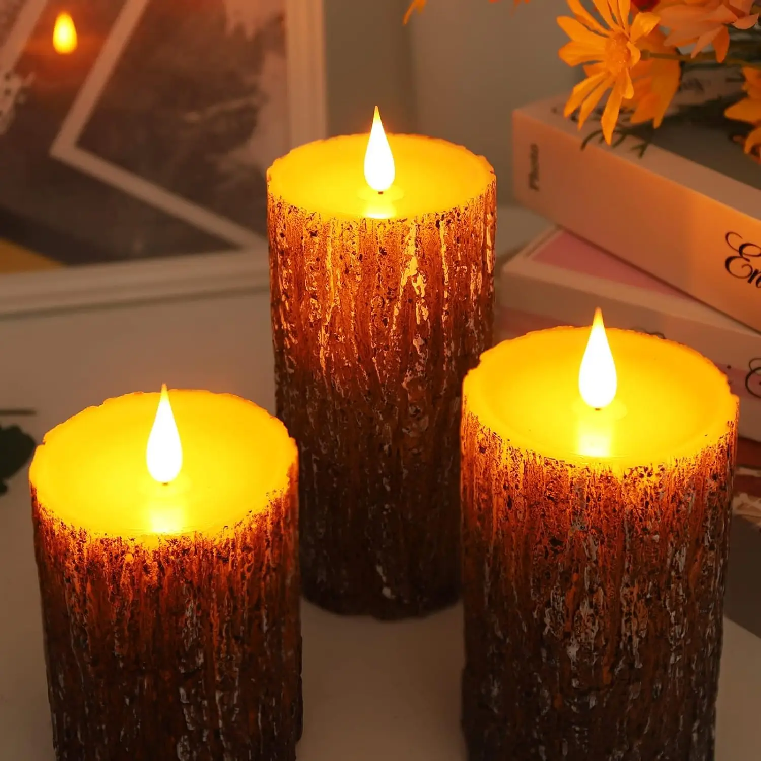 LED flameless candles with remote control operation 3 battery powered birch simulated candles for birthdays Christmas parties Ne