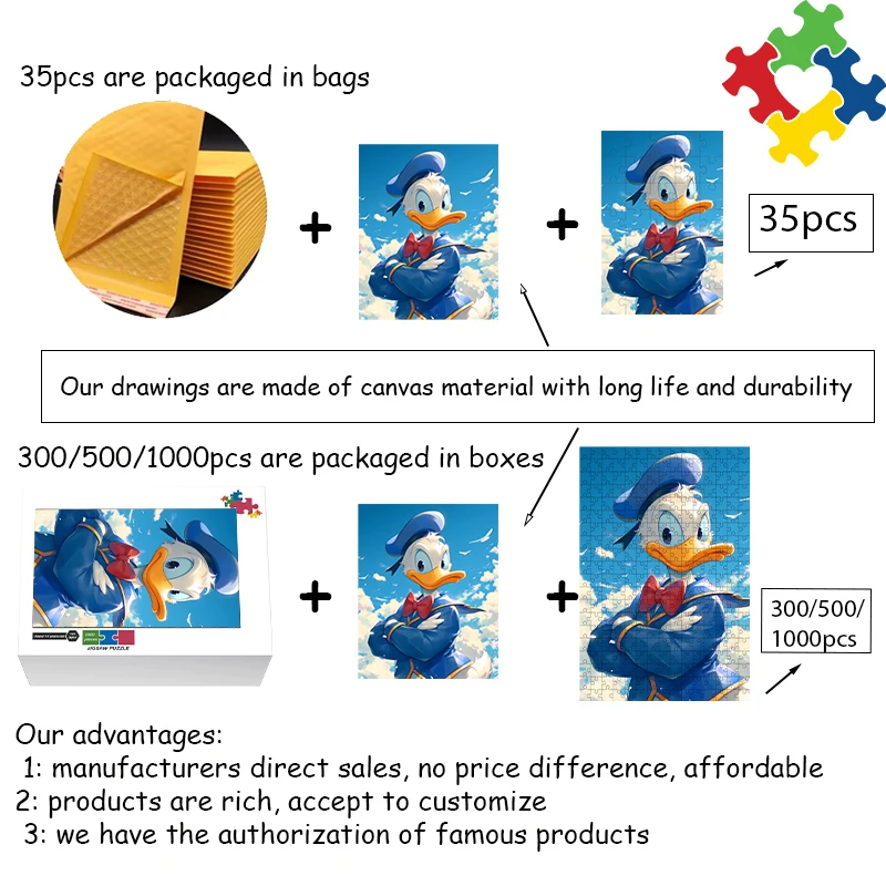 35/300/500/1000 Pieces Disney Donald Duck puzzle Puzzles wooden onePiece Puzzles for Adults childrenEducational Toys Gifts