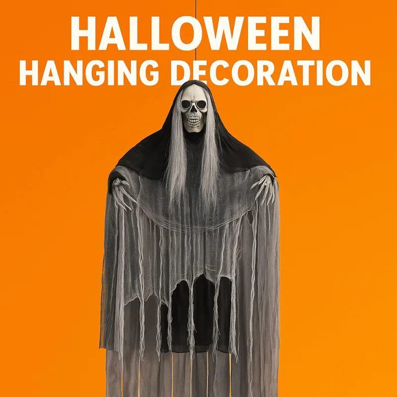 

Outdoor Halloween Hanging Ghost Skeleton With LED Eyes And Sound Control, Grim Reaper Scary Decoration For Haunted House Yard